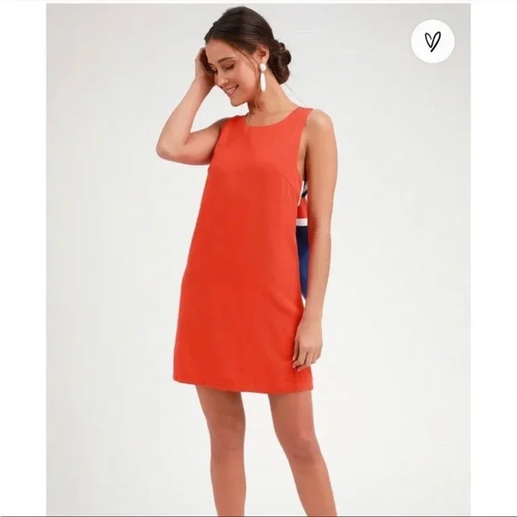 Lulus Joyful Red Orange Multi Stripe Tie-Back Mini Dress Size XL - Picture 9 of 9